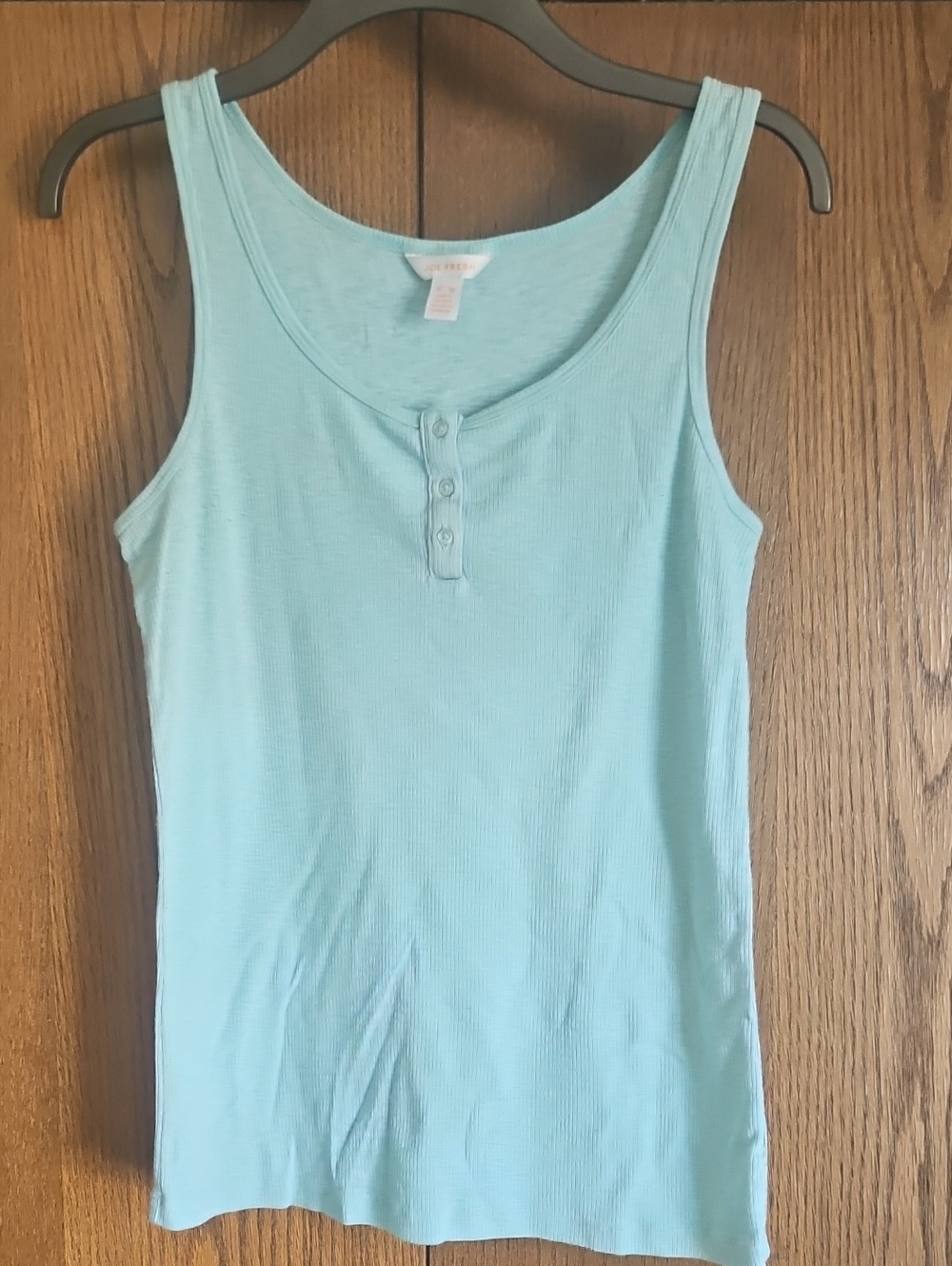 Joe Fresh Light Aqua Ribbed Tank with Button Placket